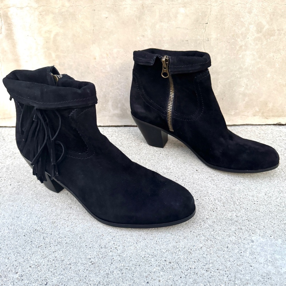 Sam Edelman Louie Ankle BOOTS black suede Fringe Bootie Boot new 13 western zip - Picture 8 of 12